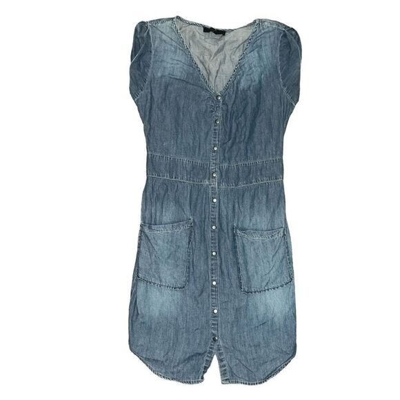 JESSICA SIMPSON Denim Button Down Cap Sleeve Dress Size Small - Picture 1 of 9